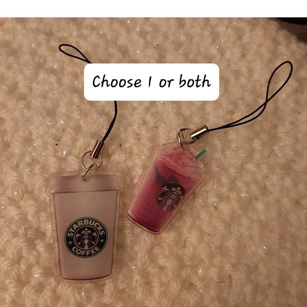 Starbucks Coffee Cup and Frappuccino Phone Charms - White and Purple